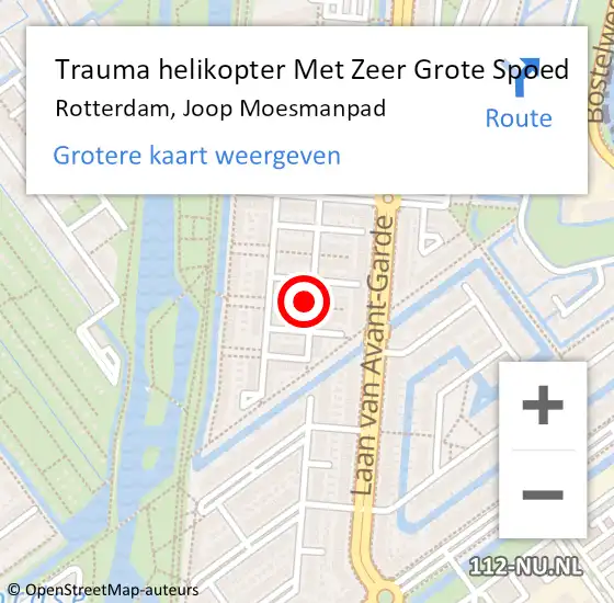 Locatie op kaart van de 112 melding: Trauma helikopter Met Zeer Grote Spoed Naar Rotterdam, Joop Moesmanpad op 23 april 2024 13:50