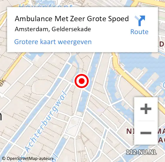 Locatie op kaart van de 112 melding: Ambulance Met Zeer Grote Spoed Naar Amsterdam, Geldersekade op 23 april 2024 23:50