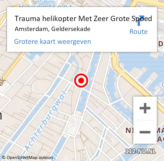 Locatie op kaart van de 112 melding: Trauma helikopter Met Zeer Grote Spoed Naar Amsterdam, Geldersekade op 23 april 2024 23:51