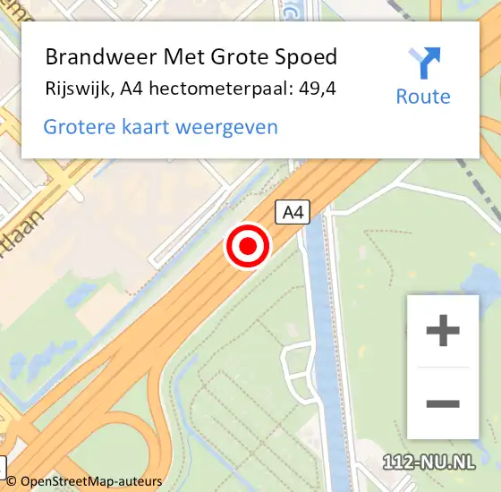 Locatie op kaart van de 112 melding: Brandweer Met Grote Spoed Naar Rijswijk, A4 hectometerpaal: 49,4 op 24 april 2024 07:08