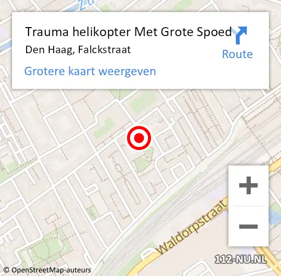 Locatie op kaart van de 112 melding: Trauma helikopter Met Grote Spoed Naar Den Haag, Falckstraat op 24 april 2024 09:54