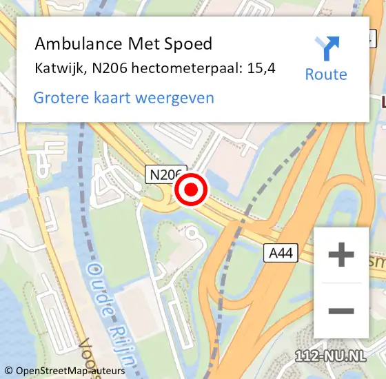 Locatie op kaart van de 112 melding: Ambulance Met Spoed Naar Katwijk, N206 hectometerpaal: 15,4 op 24 april 2024 14:21