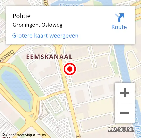Locatie op kaart van de 112 melding: Politie Groningen, Osloweg op 24 april 2024 14:44