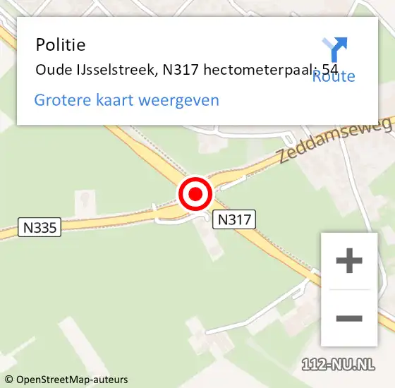 Locatie op kaart van de 112 melding: Politie Oude IJsselstreek, N317 hectometerpaal: 54 op 24 april 2024 14:55