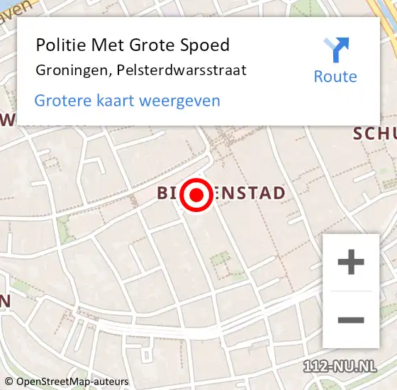 Locatie op kaart van de 112 melding: Politie Met Grote Spoed Naar Groningen, Pelsterdwarsstraat op 24 april 2024 16:04