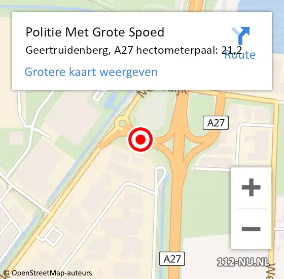 Locatie op kaart van de 112 melding: Politie Met Grote Spoed Naar Geertruidenberg, A27 hectometerpaal: 21,2 op 24 april 2024 18:02