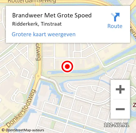 Locatie op kaart van de 112 melding: Brandweer Met Grote Spoed Naar Ridderkerk, Tinstraat op 24 april 2024 20:11