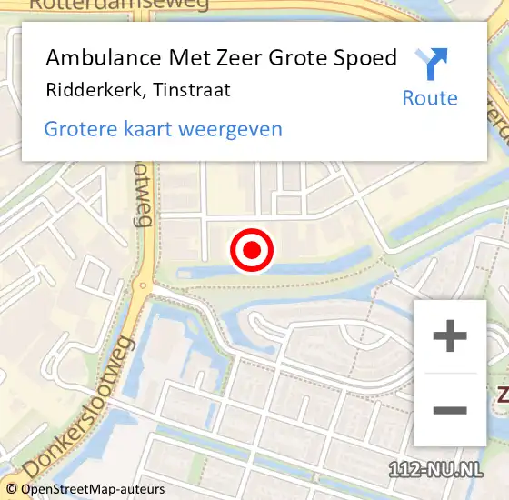 Locatie op kaart van de 112 melding: Ambulance Met Zeer Grote Spoed Naar Ridderkerk, Tinstraat op 24 april 2024 20:34
