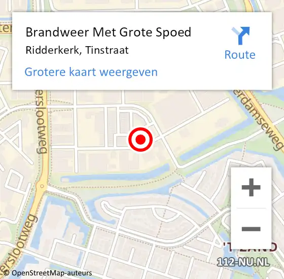 Locatie op kaart van de 112 melding: Brandweer Met Grote Spoed Naar Ridderkerk, Tinstraat op 24 april 2024 20:39