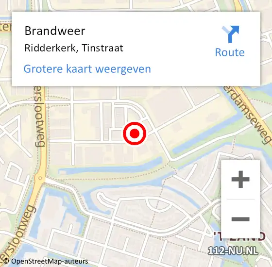 Locatie op kaart van de 112 melding: Brandweer Ridderkerk, Tinstraat op 24 april 2024 20:39