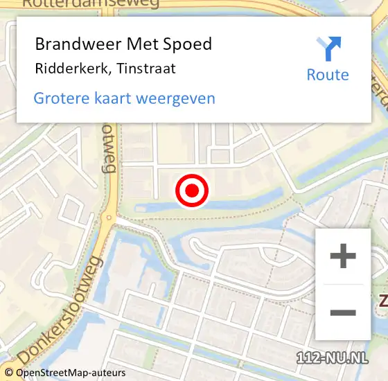 Locatie op kaart van de 112 melding: Brandweer Met Spoed Naar Ridderkerk, Tinstraat op 24 april 2024 20:39