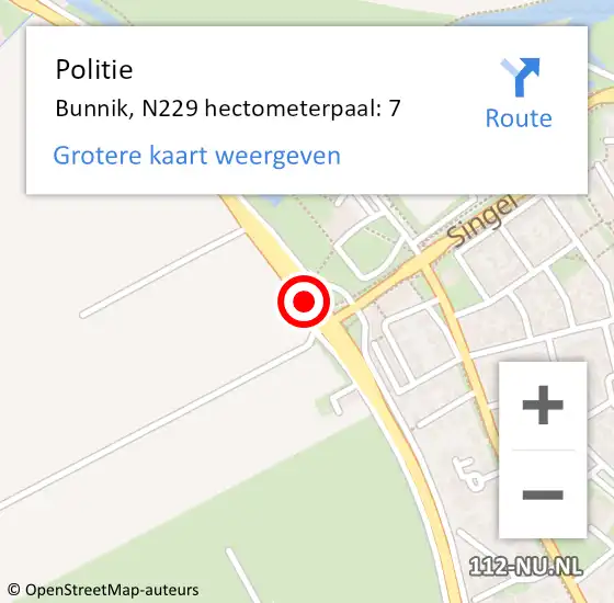 Locatie op kaart van de 112 melding: Politie Bunnik, N229 hectometerpaal: 7 op 25 april 2024 11:48