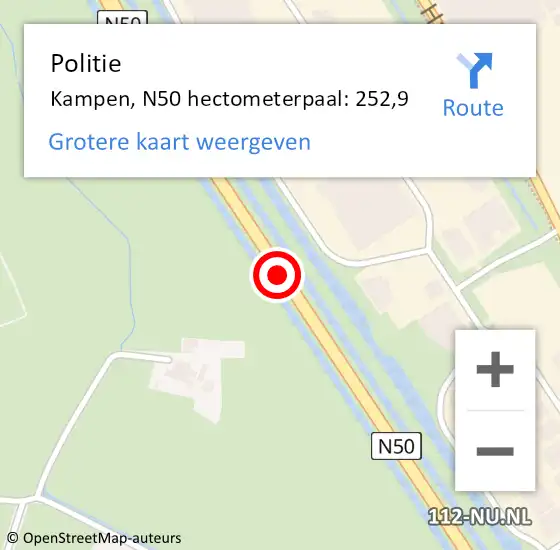 Locatie op kaart van de 112 melding: Politie Kampen, N50 hectometerpaal: 252,9 op 25 april 2024 15:33