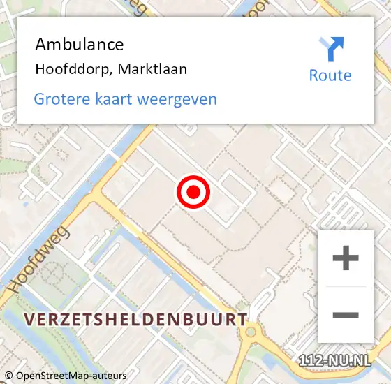 Locatie op kaart van de 112 melding: Ambulance Hoofddorp, Marktlaan op 25 april 2024 15:50