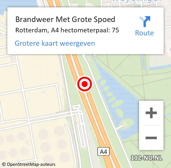 Locatie op kaart van de 112 melding: Brandweer Met Grote Spoed Naar Rotterdam, A4 hectometerpaal: 75 op 25 april 2024 15:58