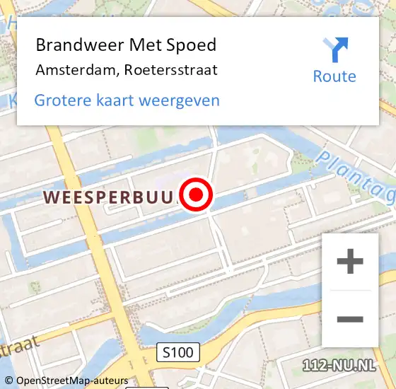 Locatie op kaart van de 112 melding: Brandweer Met Spoed Naar Amsterdam, Roetersstraat op 25 april 2024 16:56