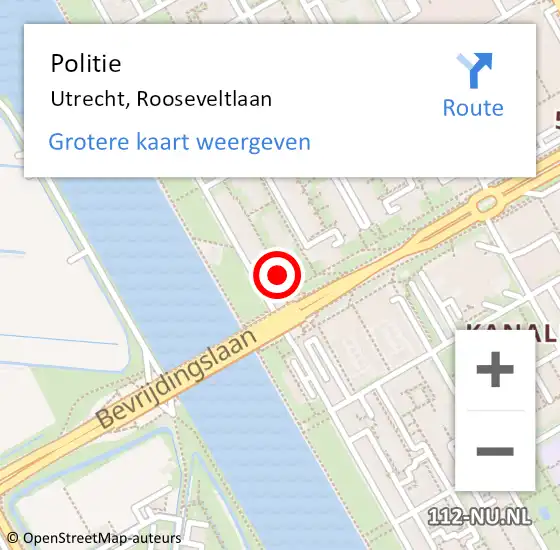 Locatie op kaart van de 112 melding: Politie Utrecht, Rooseveltlaan op 25 april 2024 22:03