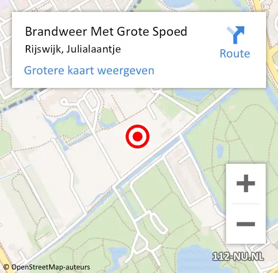 Locatie op kaart van de 112 melding: Brandweer Met Grote Spoed Naar Rijswijk, Julialaantje op 25 april 2024 23:56