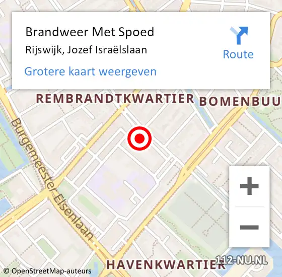 Locatie op kaart van de 112 melding: Brandweer Met Spoed Naar Rijswijk, Jozef Israëlslaan op 26 april 2024 00:07