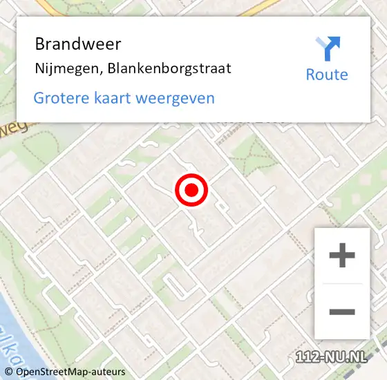 Locatie op kaart van de 112 melding: Brandweer Nijmegen, Blankenborgstraat op 26 april 2024 01:20
