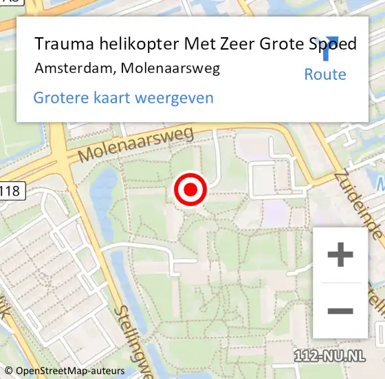 Locatie op kaart van de 112 melding: Trauma helikopter Met Zeer Grote Spoed Naar Amsterdam, Molenaarsweg op 26 april 2024 06:03