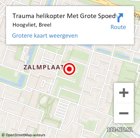 Locatie op kaart van de 112 melding: Trauma helikopter Met Grote Spoed Naar Hoogvliet, Breel op 26 april 2024 16:37