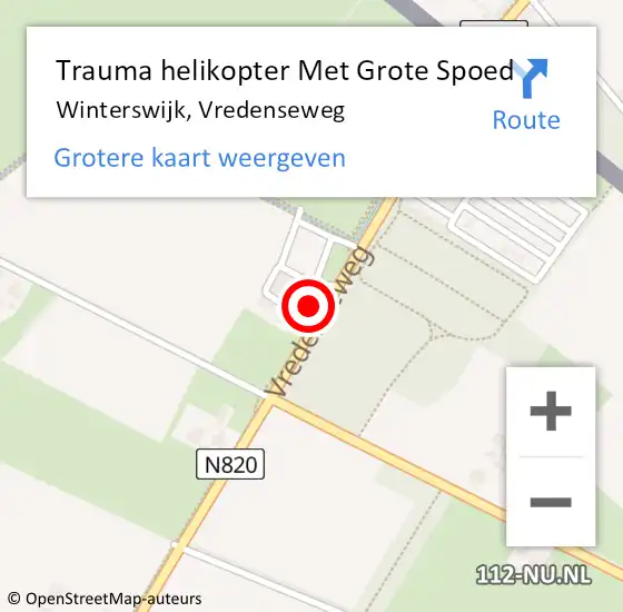 Locatie op kaart van de 112 melding: Trauma helikopter Met Grote Spoed Naar Winterswijk, Vredenseweg op 26 april 2024 17:36