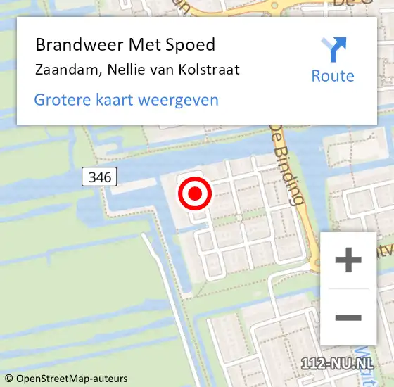 Locatie op kaart van de 112 melding: Brandweer Met Spoed Naar Zaandam, Nellie van Kolstraat op 26 april 2024 18:42