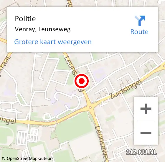 Locatie op kaart van de 112 melding: Politie Venray, Leunseweg op 26 april 2024 18:59