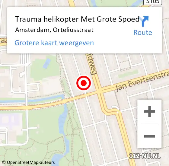 Locatie op kaart van de 112 melding: Trauma helikopter Met Grote Spoed Naar Amsterdam, Orteliusstraat op 26 april 2024 19:08