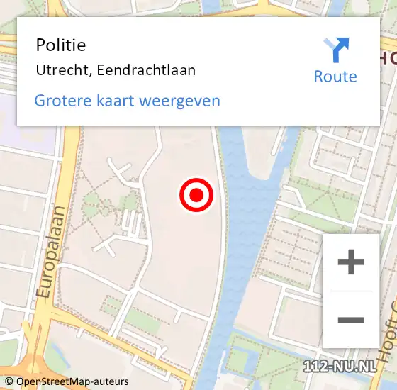 Locatie op kaart van de 112 melding: Politie Utrecht, Eendrachtlaan op 27 april 2024 07:37