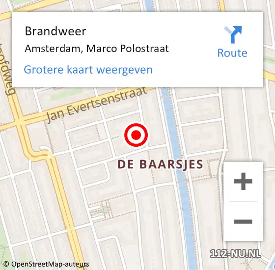 Locatie op kaart van de 112 melding: Brandweer Amsterdam, Marco Polostraat op 27 april 2024 08:22