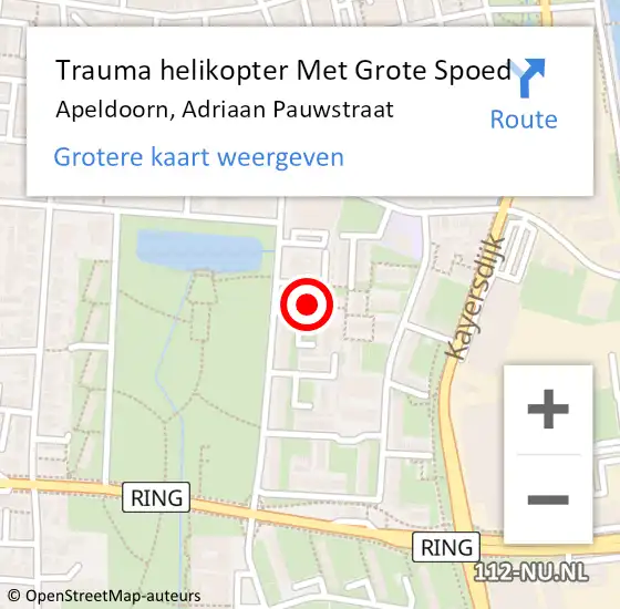Locatie op kaart van de 112 melding: Trauma helikopter Met Grote Spoed Naar Apeldoorn, Adriaan Pauwstraat op 27 april 2024 18:13