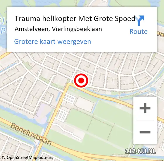 Locatie op kaart van de 112 melding: Trauma helikopter Met Grote Spoed Naar Amstelveen, Vierlingsbeeklaan op 27 april 2024 19:30