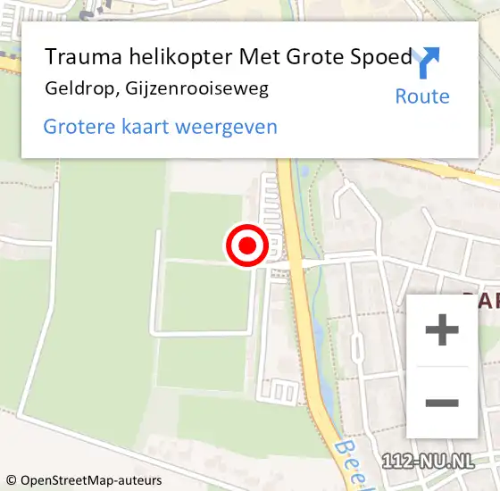 Locatie op kaart van de 112 melding: Trauma helikopter Met Grote Spoed Naar Geldrop, Gijzenrooiseweg op 27 april 2024 20:56