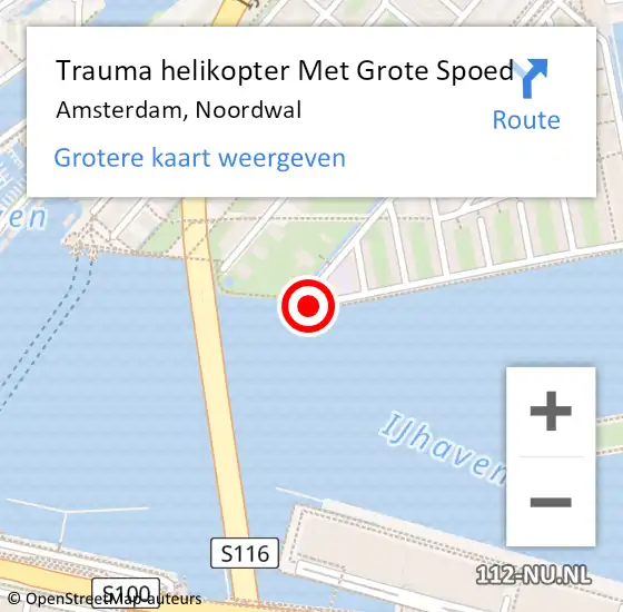 Locatie op kaart van de 112 melding: Trauma helikopter Met Grote Spoed Naar Amsterdam, Noordwal op 28 april 2024 00:23