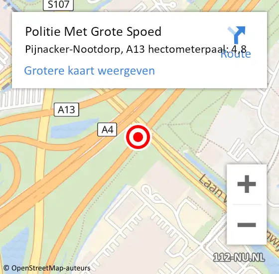 Locatie op kaart van de 112 melding: Politie Met Grote Spoed Naar Pijnacker-Nootdorp, A13 hectometerpaal: 4,8 op 28 april 2024 01:34