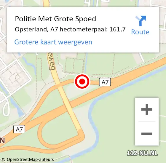 Locatie op kaart van de 112 melding: Politie Met Grote Spoed Naar Opsterland, A7 hectometerpaal: 161,7 op 28 april 2024 06:01