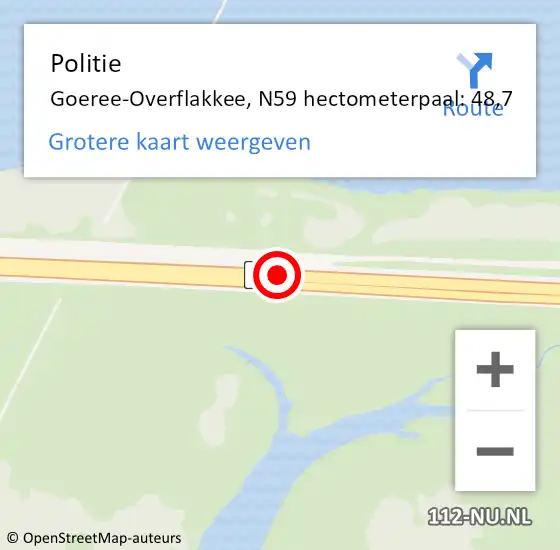 Locatie op kaart van de 112 melding: Politie Goeree-Overflakkee, N59 hectometerpaal: 48,7 op 28 april 2024 10:44