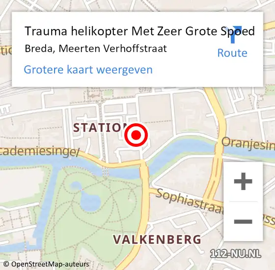 Locatie op kaart van de 112 melding: Trauma helikopter Met Zeer Grote Spoed Naar Breda, Meerten Verhoffstraat op 28 april 2024 12:51