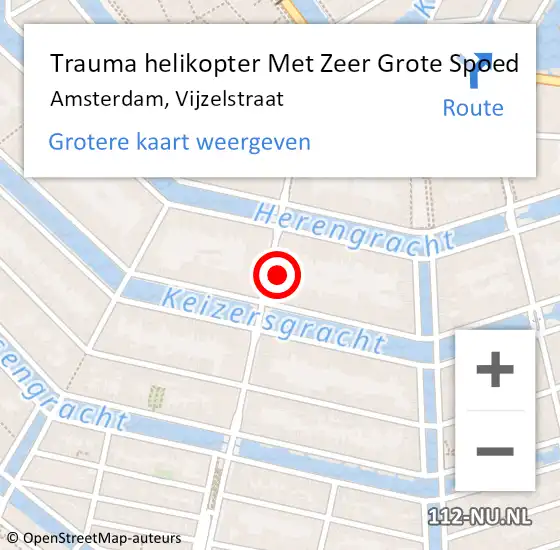 Locatie op kaart van de 112 melding: Trauma helikopter Met Zeer Grote Spoed Naar Amsterdam, Vijzelstraat op 28 april 2024 13:55