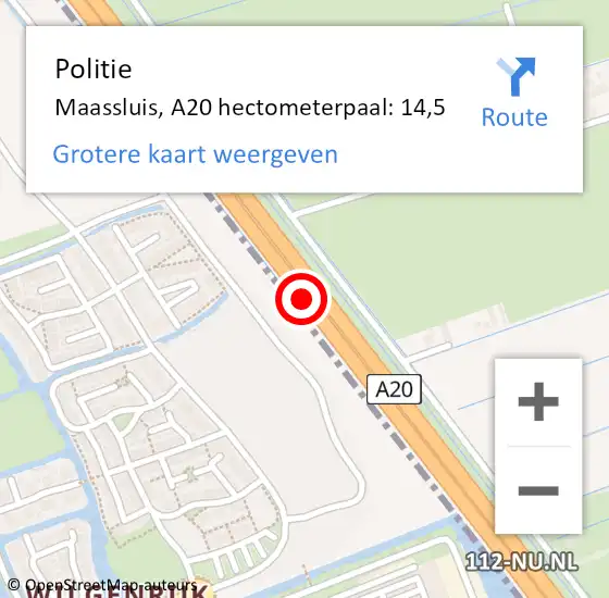 Locatie op kaart van de 112 melding: Politie Maassluis, A20 hectometerpaal: 14,5 op 28 april 2024 19:21