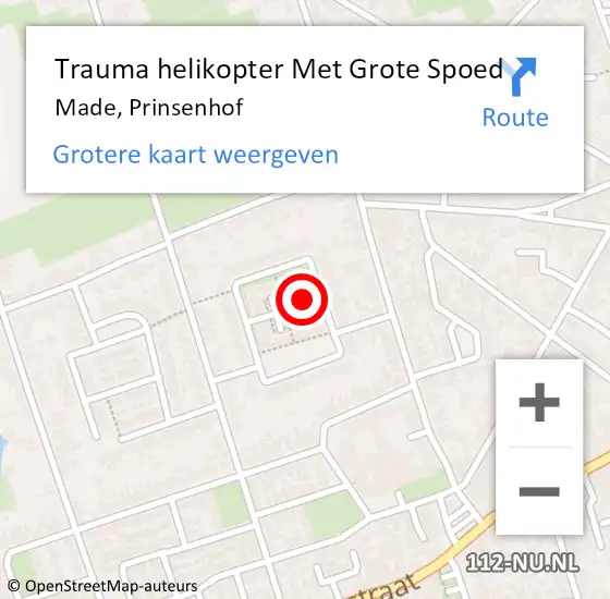 Locatie op kaart van de 112 melding: Trauma helikopter Met Grote Spoed Naar Made, Prinsenhof op 28 april 2024 22:12