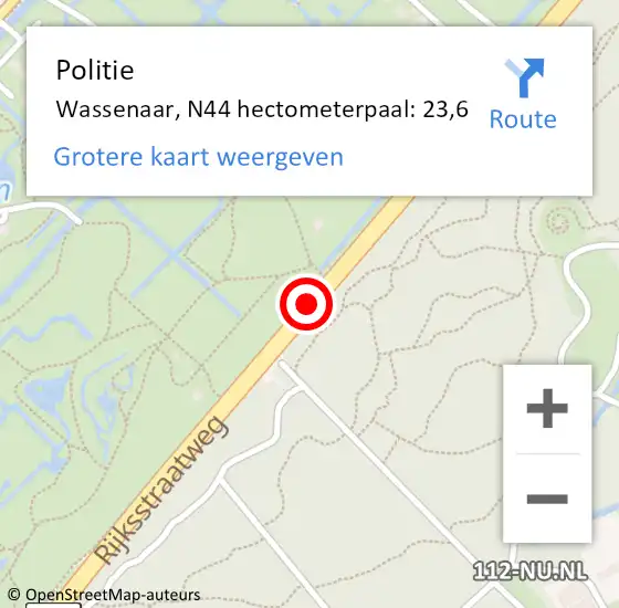 Locatie op kaart van de 112 melding: Politie Wassenaar, N44 hectometerpaal: 23,6 op 29 april 2024 06:45