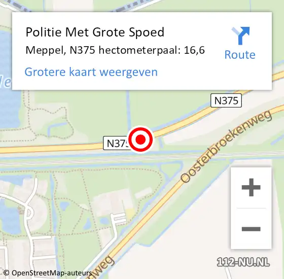 Locatie op kaart van de 112 melding: Politie Met Grote Spoed Naar Meppel, N375 hectometerpaal: 16,6 op 29 april 2024 07:21