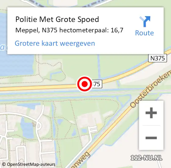 Locatie op kaart van de 112 melding: Politie Met Grote Spoed Naar Meppel, N375 hectometerpaal: 16,7 op 29 april 2024 07:24