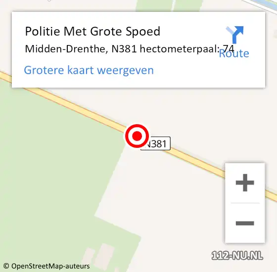 Locatie op kaart van de 112 melding: Politie Met Grote Spoed Naar Midden-Drenthe, N381 hectometerpaal: 74 op 29 april 2024 09:00