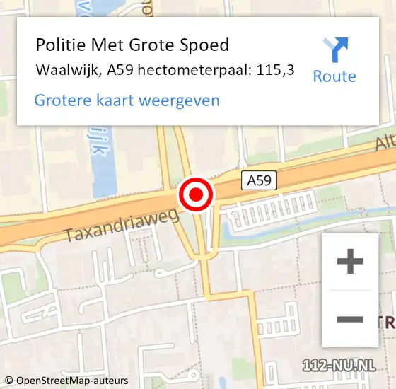 Locatie op kaart van de 112 melding: Politie Met Grote Spoed Naar Waalwijk, A59 hectometerpaal: 115,3 op 29 april 2024 09:26