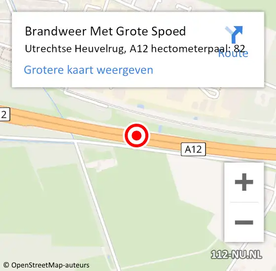 Locatie op kaart van de 112 melding: Brandweer Met Grote Spoed Naar Utrechtse Heuvelrug, A12 hectometerpaal: 82 op 29 april 2024 11:21