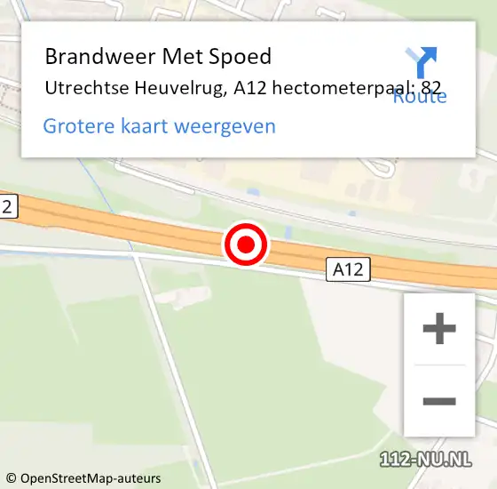 Locatie op kaart van de 112 melding: Brandweer Met Spoed Naar Utrechtse Heuvelrug, A12 hectometerpaal: 82 op 29 april 2024 11:25